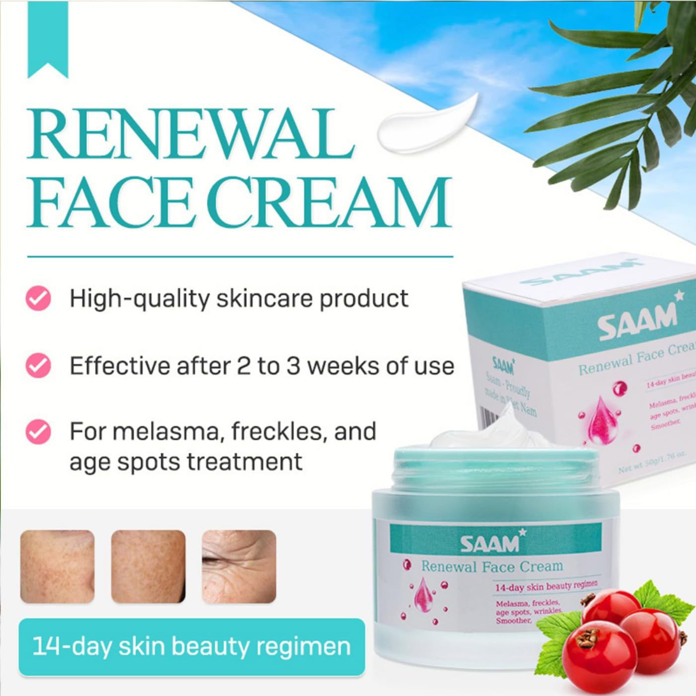 Saam™ Renewal Face Cream, Remove Wrinkles, Melasma, Freckles, Skin Aging, Dark skin