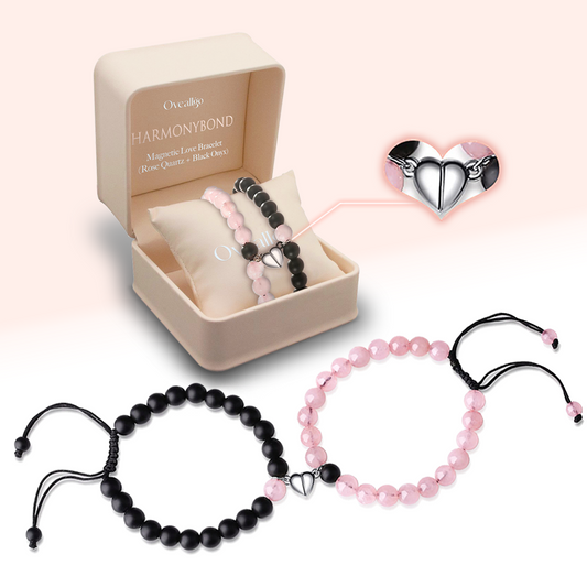 Oveallgo™ HarmonyBond Magnetic Love Bracelets for Couples (Rose Quartz♀ + Black Onyx♂)